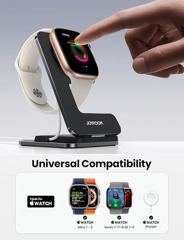 حامل ساعة JOYROOM لساعة Apple شحن سريع مغناطيسي - حامل شاحن مكتبي لساعة Apple iWatch Ultra3/2/1، السلسلة 11/10/9/8/7/6/5/4/3/2/1، SE3/2/1 (49/46/45/44/42/41/40/38 مم) (أسود) in Saudi Arabia