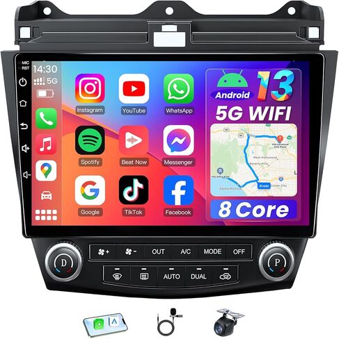 [8Core 4G+64G] Car Radio for Honda Accord 7th 2003-2007: 10.1'' HD Touch Screen Stereo with Wireless CarPlay Android Auto 5G WiFi Bluetooth GPS FM AM 36EQ DSP SWC 1080P Backup Camera in Kuwait
