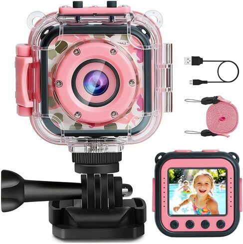 PROGRACE Kids Camera لعبة هدية مقاومة للماء - كاميرا فيديو رقمية للأطفال وكاميرا تحت الماء للأطفال 1080P كاميرا فيديو DV كاميرا طفل صغير للفتيات في أعياد الميلاد وتعلم ألعاب حمام السباحة للأعمار من 3 إلى 14 عامًا in Kuwait