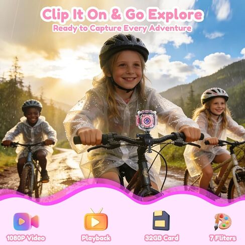PROGRACE Kids Camera لعبة هدية مقاومة للماء - كاميرا فيديو رقمية للأطفال وكاميرا تحت الماء للأطفال 1080P كاميرا فيديو DV كاميرا طفل صغير للفتيات في أعياد الميلاد وتعلم ألعاب حمام السباحة للأعمار من 3 إلى 14 عامًا in Kuwait