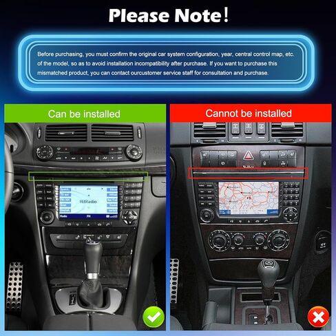 NHOPEEW Android Radio for Mercedes Benz E Class W211 E200, [2+64G] 7 inch IPS Touchscreen W211 Stereo - Wireless CarPlay & Android Auto, ASP, Custom Homepage, 5G/WiFi, GPS + Backup Camera + Canbus in Kuwait