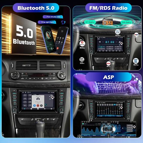 NHOPEEW Android Radio for Mercedes Benz E Class W211 E200, [2+64G] 7 inch IPS Touchscreen W211 Stereo - Wireless CarPlay & Android Auto, ASP, Custom Homepage, 5G/WiFi, GPS + Backup Camera + Canbus in Kuwait