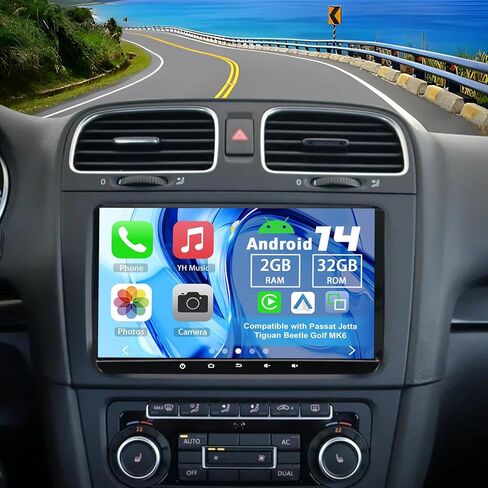 Android 14 Double Din Car Stereo ترقية راديو لـ Passat Jetta Tiguan Beetle Golf MK6، 9 بوصة شاشة لمس Carplay Android Auto GPS WiFi Bluetooth RDS DSP SWC Mirrorlink Mic كاميرا احتياطية in Kuwait