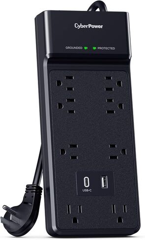 CyberPower CSP806UC18 Surge Protector, 2400J, 8 Outlets, 1 USB-A, 1 USB-C, 6 Foot Power Cord, Black, ETL in Kuwait