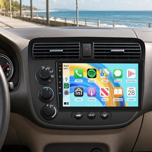 ستيريو سيارة Android 4G+128G لسيارة Honda Civic 2001-2005، CarPlay Android Auto اللاسلكي، 5G-WiFi GPS، شاشة لمس Incell 9 بوصة، بلوتوث FM RDS SWC AHD كاميرا احتياطية in Kuwait