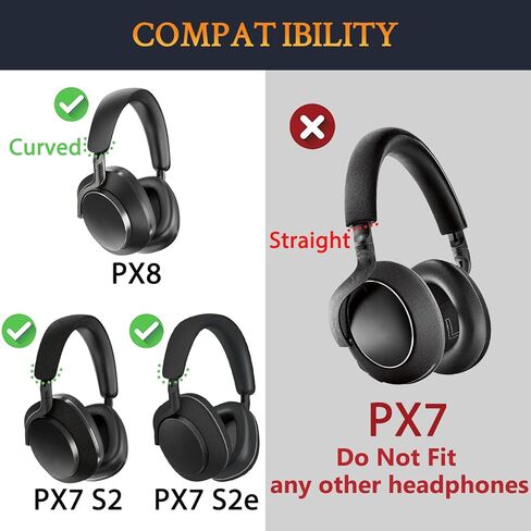 SOULWIT Lambskin Ear Pads Cushions Replacement for Bowers & Wilkins PX8/PX7 S2/PX7 S2e Over-Ear Headphones (Do Not Fit PX7), Earpads with High-Density Noise Isolation Foam - Black in Kuwait