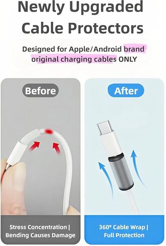 4-Pack Cable Protectors for Apple/Android Original Charging Cables, Soft Silicone Non-Slip Wire Saver for iPhone Lightning & Type-C Cord Ends (Easy Setup, Black&White) in Kuwait