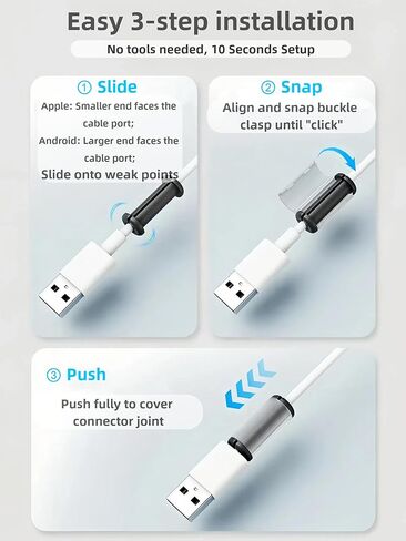 4-Pack Cable Protectors for Apple/Android Original Charging Cables, Soft Silicone Non-Slip Wire Saver for iPhone Lightning & Type-C Cord Ends (Easy Setup, Black&White) in Kuwait