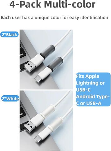 4-Pack Cable Protectors for Apple/Android Original Charging Cables, Soft Silicone Non-Slip Wire Saver for iPhone Lightning & Type-C Cord Ends (Easy Setup, Black&White) in Kuwait