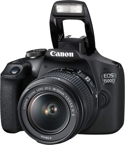 كاميرا Canon EOS 1500D الرقمية ذات العدسة الأحادية العاكسة (SLR) بدقة 24.1 ميجابكسل (أسود) مع عدسة II مقاس 18-55 و55-250 مم (متجددة) in Kuwait