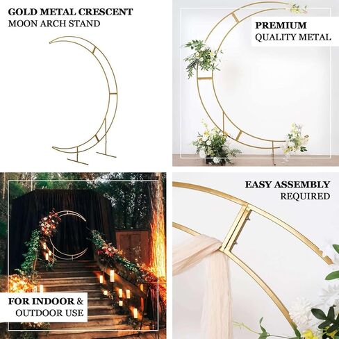 Efavormart 7.5ft Gold Metal Crescent Moon Wedding Arch Stand - Large Curved Floral and Balloon Backdrop Frame for Ceremonies, Receptions and Photography in Kuwait
