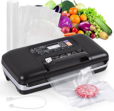 Vacuum sealer with strong suction, one-touch operation, double seal strip, built-in cutter and bag storage, includes 1 roll of bags and 1 set of bags. in Saudi Arabia
