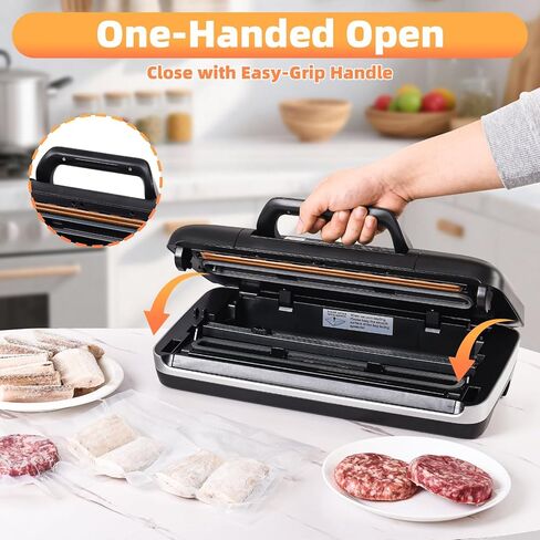 Vacuum sealer with strong suction, one-touch operation, double seal strip, built-in cutter and bag storage, includes 1 roll of bags and 1 set of bags. in Saudi Arabia