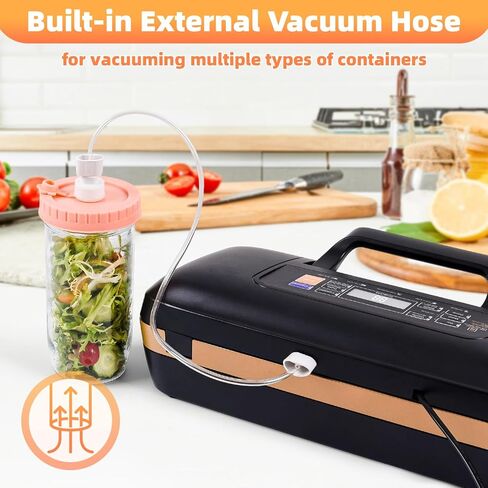 Vacuum sealer with strong suction, one-touch operation, double seal strip, built-in cutter and bag storage, includes 1 roll of bags and 1 set of bags. in Saudi Arabia