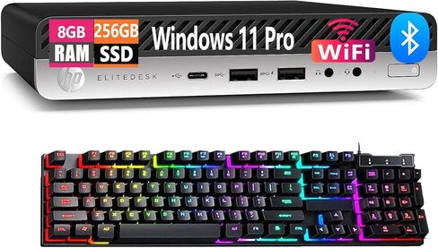 كمبيوتر مكتبي صغير HP EliteDesk 800 G4، Core i7-8700T 2.4 جيجا هرتز-4.0 جيجا هرتز، ذاكرة الوصول العشوائي 8 جيجا، 256 جيجا SSD، USB BT، USB WiFi، Windows 11 Pro (متجدد) in Kuwait