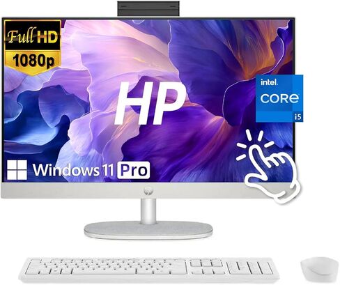 HP 24" All-in-One Desktop Computer, FHD IPS Touchscreen PC, 13th Gen Intel Core i5-1334U Processor, 16GB RAM, 1TB SSD, Windows 11 Pro, 1080p IR Camera, Wi-Fi 6, Wireless Keyboard & Mouse, White in Kuwait