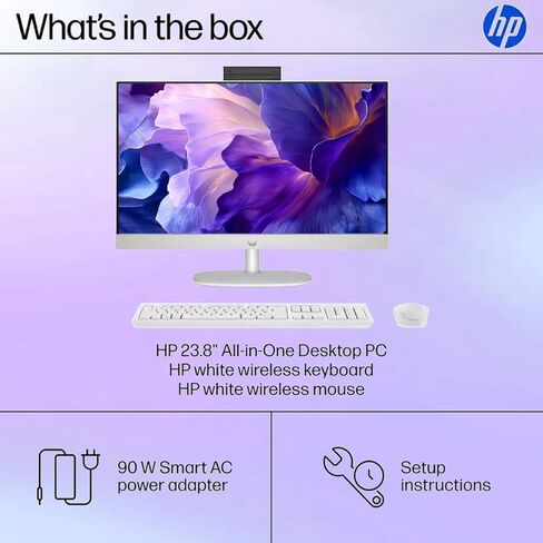 HP 24" All-in-One Desktop Computer, FHD IPS Touchscreen PC, 13th Gen Intel Core i5-1334U Processor, 16GB RAM, 1TB SSD, Windows 11 Pro, 1080p IR Camera, Wi-Fi 6, Wireless Keyboard & Mouse, White in Kuwait