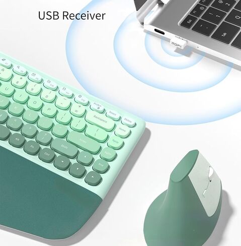 Ergonomic Wireless Keyboard and Vertical Mouse Combo, Split Curved Keyboard with PU Leather Wrist Rest, 2.4G, Membrane Keys, 3-Level Adjustable DPI Mouse, Compatible with Windows/Mac/iOS/Android,Green in Kuwait