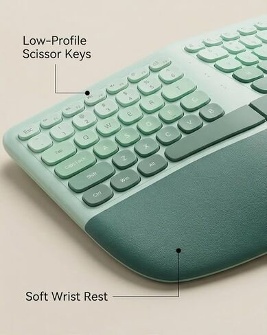 Ergonomic Wireless Keyboard and Vertical Mouse Combo, Split Curved Keyboard with PU Leather Wrist Rest, 2.4G, Membrane Keys, 3-Level Adjustable DPI Mouse, Compatible with Windows/Mac/iOS/Android,Green in Kuwait