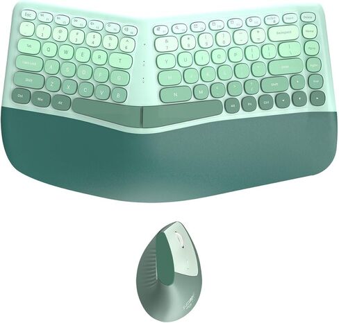 Ergonomic Wireless Keyboard and Vertical Mouse Combo, Split Curved Keyboard with PU Leather Wrist Rest, 2.4G, Membrane Keys, 3-Level Adjustable DPI Mouse, Compatible with Windows/Mac/iOS/Android,Green in Kuwait