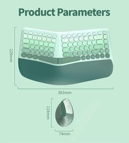 Ergonomic Wireless Keyboard and Vertical Mouse Combo, Split Curved Keyboard with PU Leather Wrist Rest, 2.4G, Membrane Keys, 3-Level Adjustable DPI Mouse, Compatible with Windows/Mac/iOS/Android,Green in Kuwait