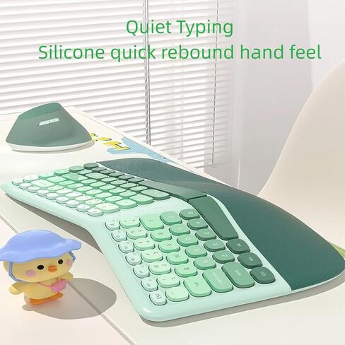 Ergonomic Wireless Keyboard and Vertical Mouse Combo, Split Curved Keyboard with PU Leather Wrist Rest, 2.4G, Membrane Keys, 3-Level Adjustable DPI Mouse, Compatible with Windows/Mac/iOS/Android,Green in Kuwait