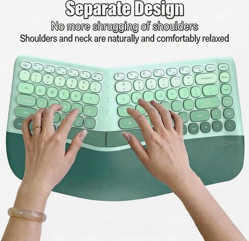 Ergonomic Wireless Keyboard and Vertical Mouse Combo, Split Curved Keyboard with PU Leather Wrist Rest, 2.4G, Membrane Keys, 3-Level Adjustable DPI Mouse, Compatible with Windows/Mac/iOS/Android,Green in Kuwait