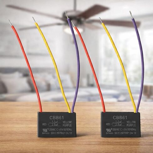 Podoy CBB61 Ceiling Fan Capacitor 𝟏.𝟓𝐮𝐟+𝟐.𝟓𝐮𝐟 Compatible with New TECH 1.5uf 2.5uf 250V AC 3 Wire 2 Pack in Saudi Arabia