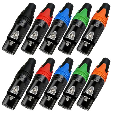 موصل RIVIERA Geisler XLR ذو 3 دبابيس مع اتصالات نحاسية مطلية بالذهب وغطاء معدني من النيكل الفضي الناعم مع حلقة مطاطية متعددة الألوان (مبيت فضي بعلامة سوداء) 10 عبوات in Kuwait