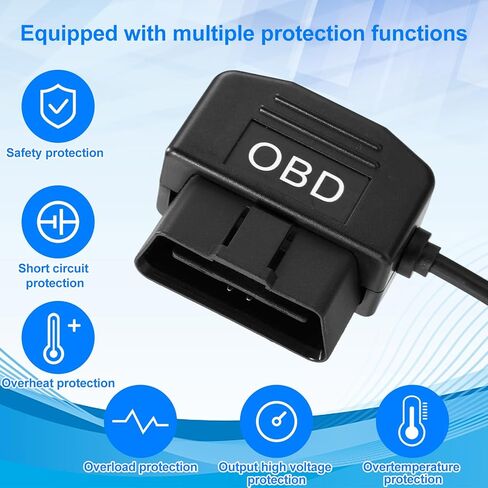 كابل طاقة كاميرا داش obd2، حماية من الجهد المنخفض (11.6 فولت/23.4 فولت) محول obd إلى النوع c، وضع انتظار السيارات 24/7 ووضع اكتشاف Acc، التوصيل والتشغيل المستمر للتسجيل in Kuwait