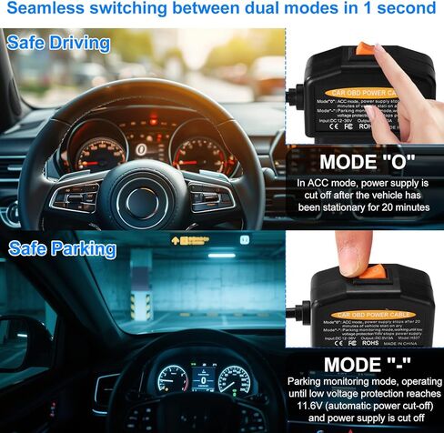 كابل طاقة كاميرا داش obd2، حماية من الجهد المنخفض (11.6 فولت/23.4 فولت) محول obd إلى النوع c، وضع انتظار السيارات 24/7 ووضع اكتشاف Acc، التوصيل والتشغيل المستمر للتسجيل in Kuwait
