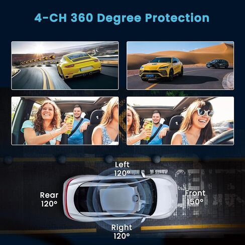 Inefala 4 Channel Dash Cam, 360 Dash Camera FHD 1080Px4 Front and Rear Inside Left Right, Car Camera with 5G WiFi/APP Loop Recording G-Sensor Night Vision Motion Detection Backup Assist in Kuwait