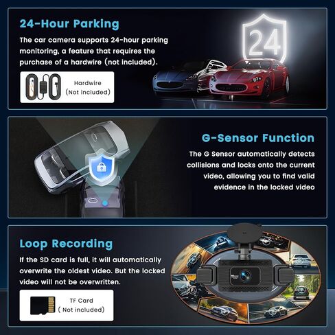 Inefala 4 Channel Dash Cam, 360 Dash Camera FHD 1080Px4 Front and Rear Inside Left Right, Car Camera with 5G WiFi/APP Loop Recording G-Sensor Night Vision Motion Detection Backup Assist in Kuwait