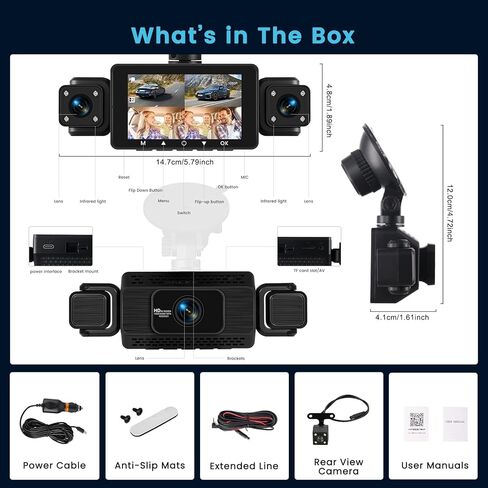Inefala 4 Channel Dash Cam, 360 Dash Camera FHD 1080Px4 Front and Rear Inside Left Right, Car Camera with 5G WiFi/APP Loop Recording G-Sensor Night Vision Motion Detection Backup Assist in Kuwait