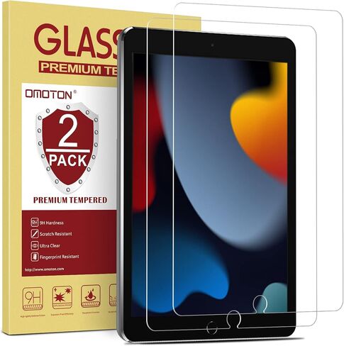 OMOTON [2 Pack] Screen Protector Compatible with iPad 9th Generation 2021 / iPad 8th Generation 2020 -10.2 Inch, Apple Pencil Compatible/Tempered Glass in Kuwait