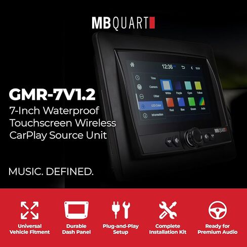 شاشة لمس MB Quart مقاس 7 بوصات، وحدة رأس جهاز استقبال تلقائي CarPlay Android للسيارات البحرية والرياضات القوية وATV وUTV وRV - ستيريو عالمي للمركبات in Kuwait