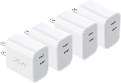 شاحن سريع 20 وات، شاحن محول طاقة بمنفذ USB C مزدوج، شاحن شحن لهاتف iPhone 17/16/15 【4 عبوات 】 in Kuwait