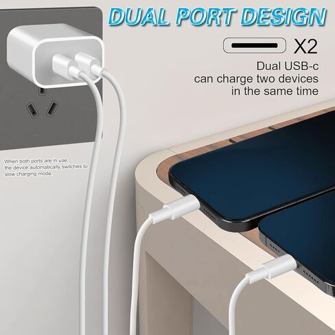 شاحن سريع 20 وات، شاحن محول طاقة بمنفذ USB C مزدوج، شاحن شحن لهاتف iPhone 17/16/15 【4 عبوات 】 in Kuwait