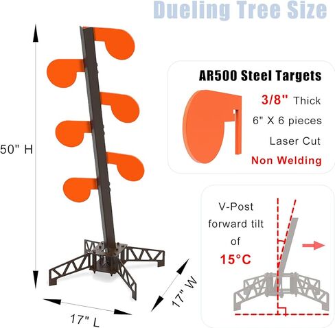 6" x 3/8" Dueling Tree System - AR500 Auto Reset Targets & 3-in-1 Target Stand Base, for All Shooters, Outdoor & Range Training in Kuwait