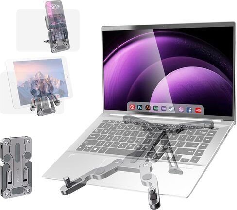Ergonomic Laptop Stand for Desk, 3-in-1 Adjustable Aerospace Aluminum Riser, Foldable 3-Mode Holder, Sturdy Non-Wobble Ventilated, Fits 10-16" Laptops Tablets Phones, 0.6lb Ultra-Light (Gunmetal Grey) in Kuwait