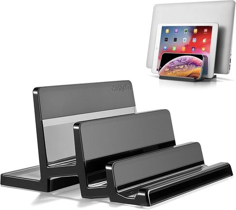 3-Slot Vertical Laptop Stand Laptop Holder for Desk Made of Premium Acrylic to Space-Saving for All Laptop/MacBook/Tablet/Phone (Black) in Kuwait