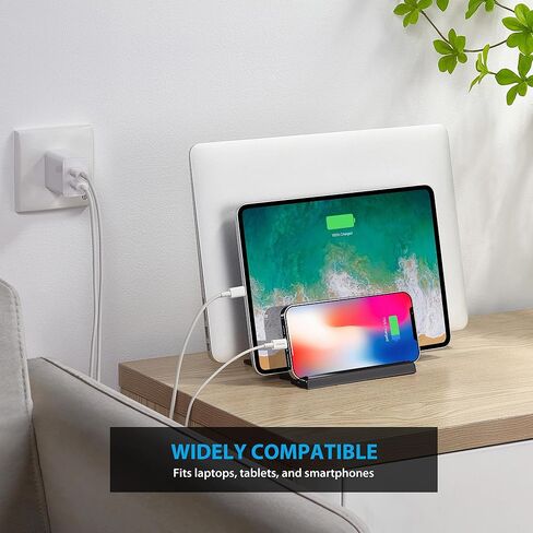 3-Slot Vertical Laptop Stand Laptop Holder for Desk Made of Premium Acrylic to Space-Saving for All Laptop/MacBook/Tablet/Phone (Black) in Kuwait