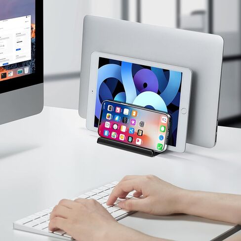 3-Slot Vertical Laptop Stand Laptop Holder for Desk Made of Premium Acrylic to Space-Saving for All Laptop/MacBook/Tablet/Phone (Black) in Kuwait