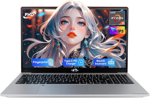 NIMO 15.6'' FHD IPS Student-Laptop-Computer - 16GB RAM 512GB SSD, AMD Ryzen 5(Beat i5-1135G7, 4 Cores Up to 3.7GHz), 65W Type-C, 2 Years Warranty, Fingerprint, Backlit Keyboard, Wi-Fi 5, BT5.2 in Saudi Arabia