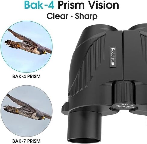 مناظير عالية القوة 20 × 25 للبالغين، عدسة BAK4 Prism FMC مدمجة عالية الدقة مقاومة للماء ومتينة وواضحة، مناسبة لمشاهدة الطيور ومشاهدة المعالم السياحية والرياضات الخارجية، أسود in Kuwait