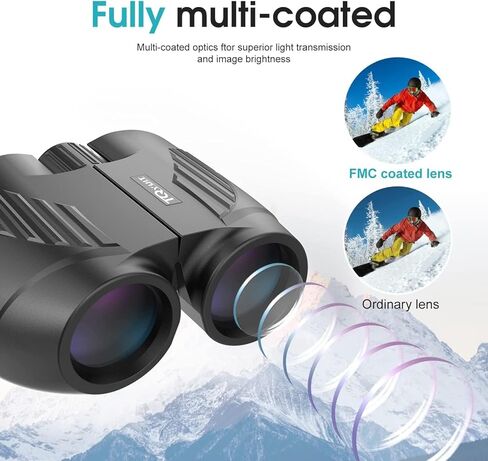 مناظير عالية القوة 20 × 25 للبالغين، عدسة BAK4 Prism FMC مدمجة عالية الدقة مقاومة للماء ومتينة وواضحة، مناسبة لمشاهدة الطيور ومشاهدة المعالم السياحية والرياضات الخارجية، أسود in Kuwait