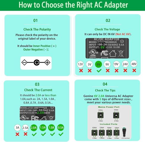 Baby Swing Power Crod, 6V 2A Power Supply Adapter, fit for 6Volt Maxi COSI, Jaoul, Larex, Kids View, Soo Baby, Go Panda, Ixdregan, Harpa, Quee Rick, Boli Long, Riviplou, with 5 DC Plug. in Kuwait
