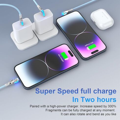 90 degree iPhone Charger Cable 6Ft, 180° Swivel Lightning Cord, Long USB to Lightning Cable for Mobile Gamers,TikTok, Sofa & Car Fast Charging,Tangle-Free, Durable Nylon for iPhone 14/13/12/11/SE in Kuwait