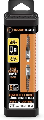 ToughTested USB C to Lightning Cable 2FT – MFi Certified iPhone Fast Charger Cord, ArmorFlex Braided, 3AMPS Fast Charging Compatible iPhone 14 13 12 11 Pro Max X XS XR 8 7 6 Plus and More in Kuwait