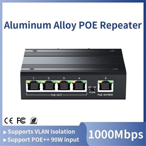 Repeater POE Industrial 4 Port Gigabit POE Repeater Extender 1000Mbps Aluminum Alloy DIN Rail 90W Input in Kuwait